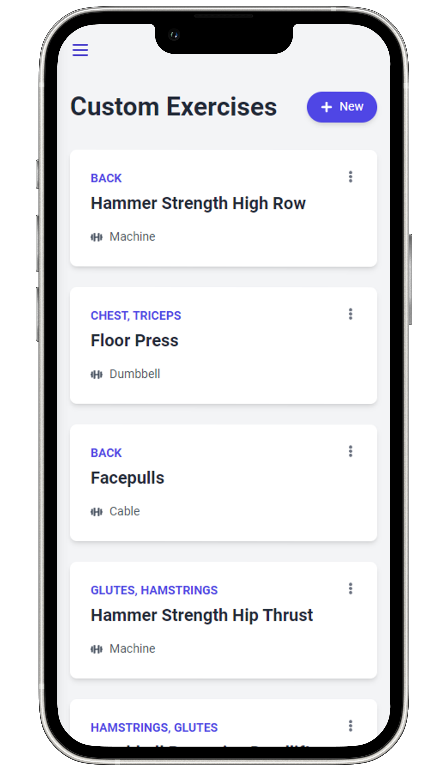 LiftLog Custom Exercises Page