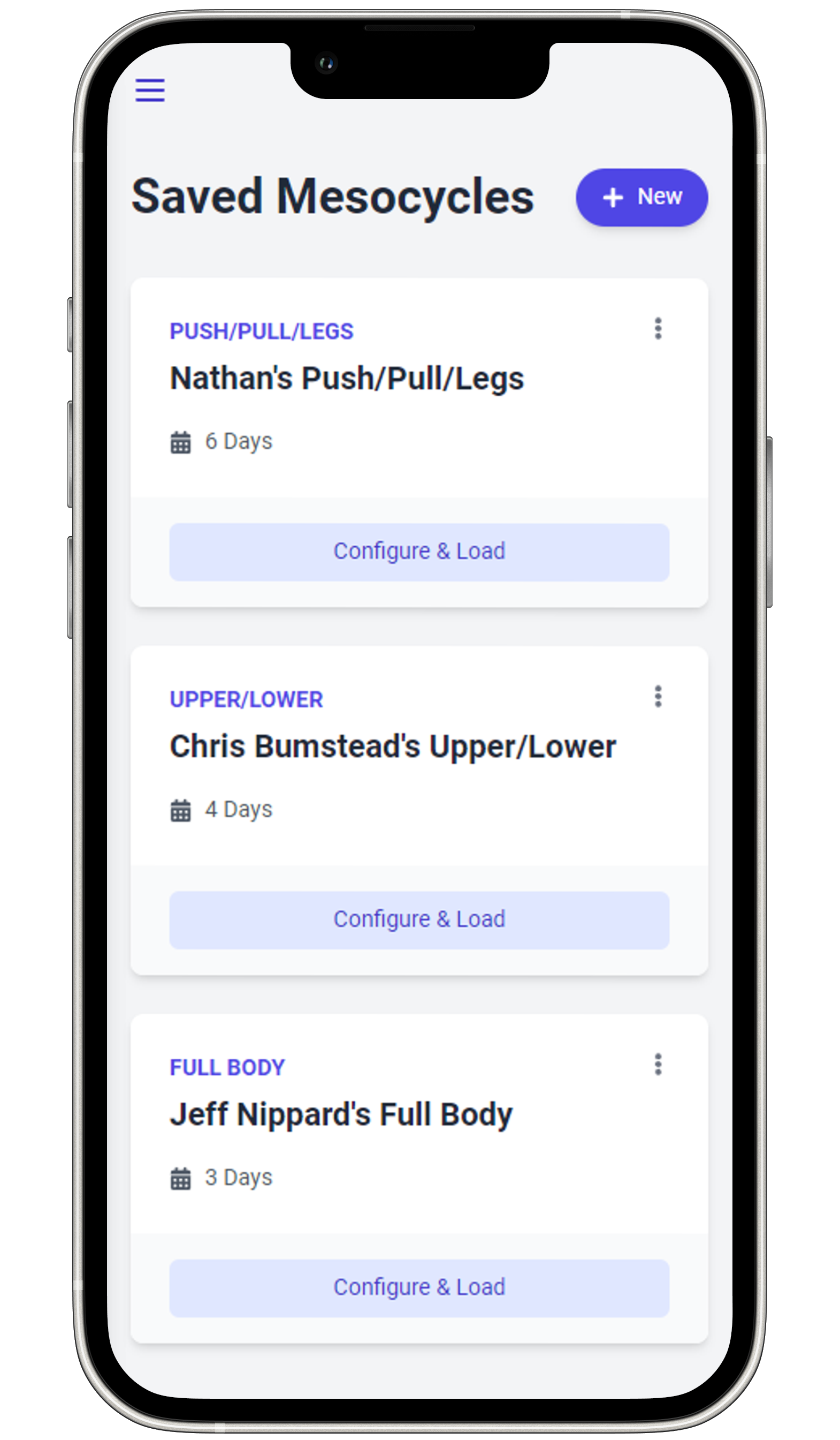 LiftLog Mesocycles Page